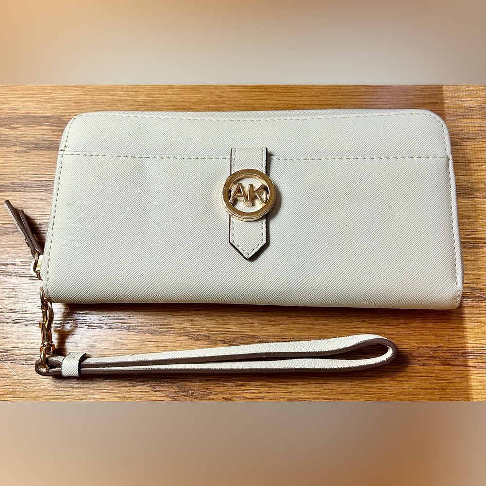 Anne Klein Cream Wristlet Clutch with Gold Accent